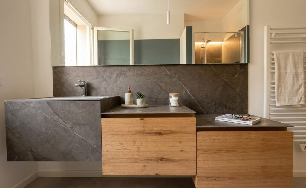 Residenza Verona – Mobile Bagno Su Misura In Dekton Kira E Rovere In Solid Surface Gp Design Vicenza