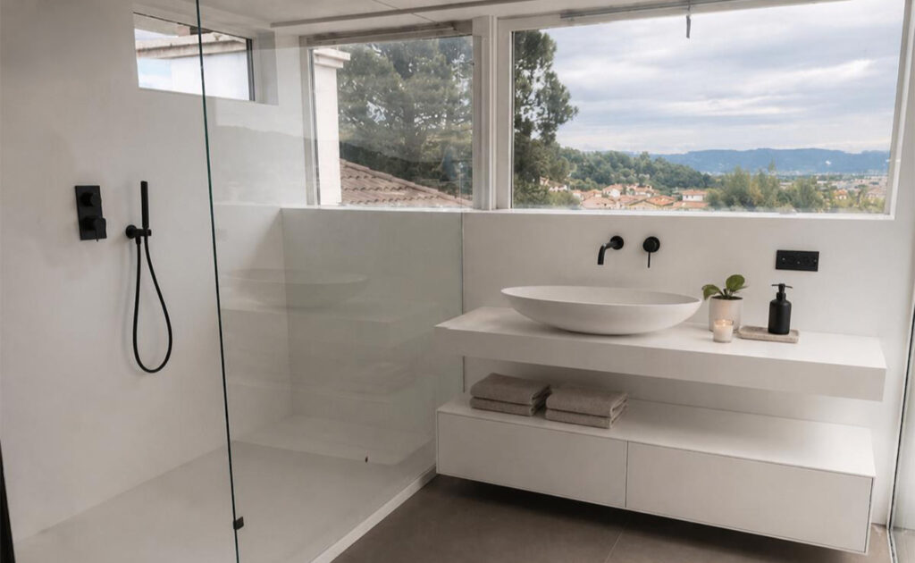 Vicenza – Console Con Lavabo E Doccia In Krion Snow White In Solid Surface Gp Design Vicenza.